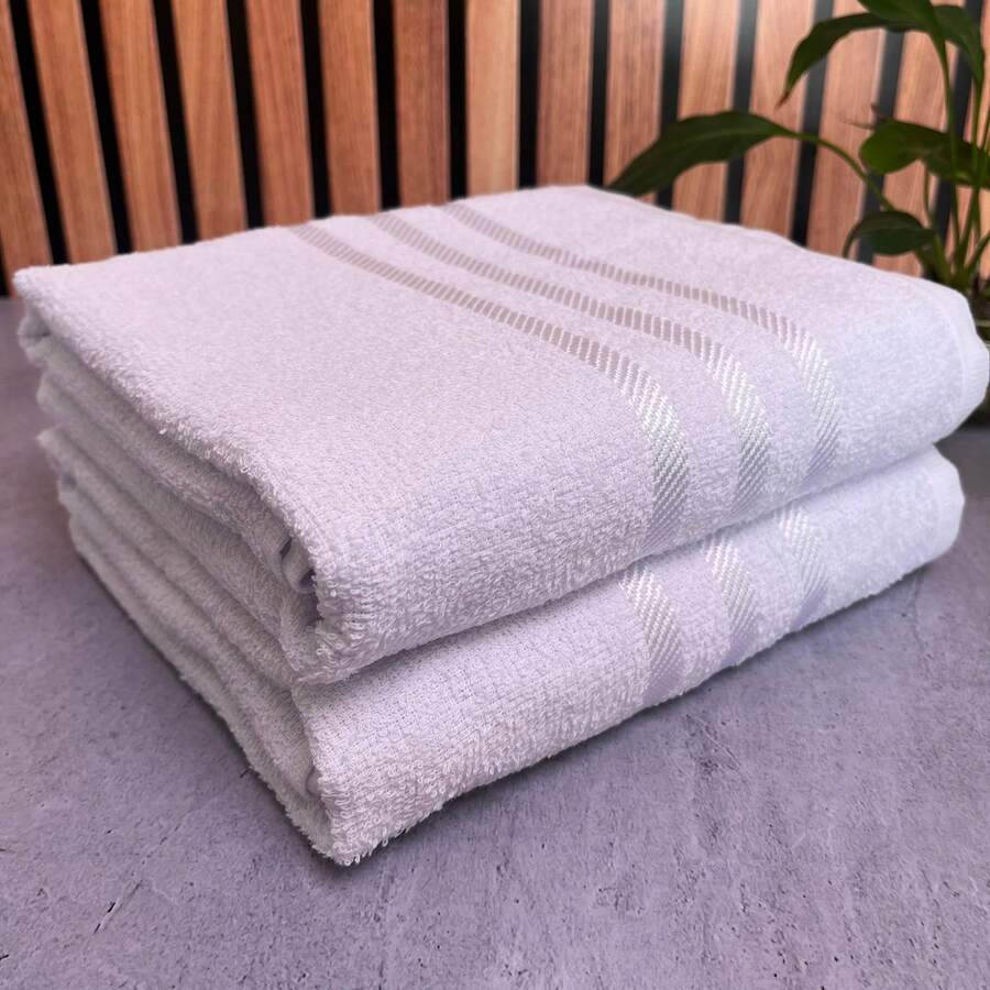 Kit Of 2 Soft Terry Bath Towels 65x130cm 100% Cotton - 白色 - 查看 1
