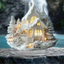 لوحة أكريليك بطراز بوهيمي لكوخ مغطى بالثلج - هدية عيد الميلاد المثالية مع حامل عرض للديكور المنزلي والمكتبي