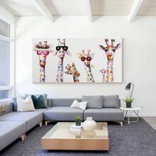 Unframed Canvas Poster, Colorful Modern Art Giraffe, Ideal Gift For Bedroom Living Room Hallway, Wall Art, Wall Decor, Winter Decor, Room Decoration Painting