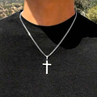 1pc Fashionable Men's Stainless Steel Cross Pendant Necklace - Ideal For Daily Wear, Perfect Gift For Boyfriend! Fathers Day Gift School Jewelry Men Y2k Accessories Goth Men Chains Jeans Accessories Gothic Jewellery Back To School Street Halloween Accessories Punk