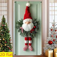 TKLK 1pc Christmas Gnome Door Hanger Decor, Made Of Polyester, Red Striped Legs, No Electricity Needed, Holiday Wall Decoration - Multicolor - View 5