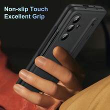 غطاء هاتف واقي مع فتحة قلم، غطاء هاتف مقاوم للصدمات بالكامل، مزود بقلم حبر، تصميم فتحة قلم متكاملة، حماية مفصلية، غطاء هاتف جانبي مع زجاج مقسى، مناسب لهواتف سامسونج جالكسي ZFold3/ZFold4/ZFold5/ZFold6/ZFold7