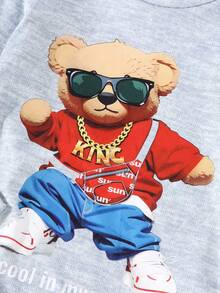 5件套年轻男童卡通印花休闲舒适圆领长袖T恤，春季 - 彩色 - 查看 6