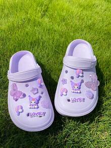 14 Peças Encantos de Sapato Fofos Roxos Kuromi, Borboleta, Estrela, Rosa, Letra, Balão de Ar Quente, Acessórios Multifuncionais de Clipes de Sapato para Sandálias, Chinelos, Bolsas de Praia de Mulheres, Ideal para Presentes de Férias e Festa de Aniversário