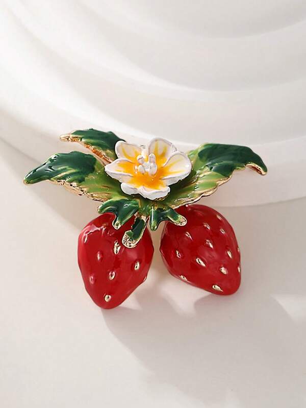 1 Peça Broche Elegante em Formato de Morango de Liga de Zinco, Decoração de Roupas e Bolsas, Adequado para Todas as Estações, Presente de Natal