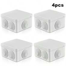 4 Pcs Waterproof Junction Box – Square ABS Dustproof Weatherproof Enclosure For CCTV Camera, Strip Lights, Road Sign Connections - White - View 1