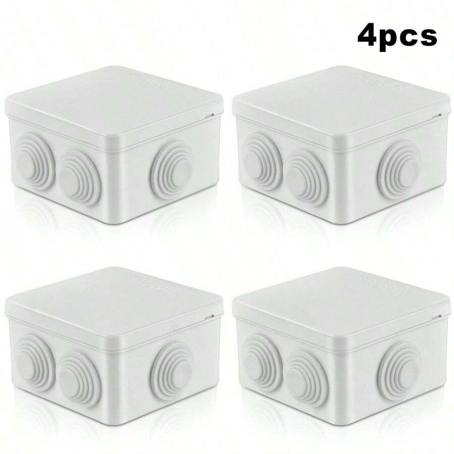 4 Pcs Waterproof Junction Box – Square ABS Dustproof Weatherproof Enclosure For CCTV Camera, Strip Lights, Road Sign Connections - White - View 1