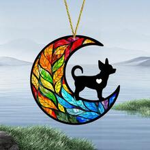 Semne și plăci decorative din acril pentru câini - Captor de soare din sticlă colorată, decor de perete suspendat cu Chihuahua - Cadou memorial multifuncțional pentru animale de companie, montat pe perete, potrivit pentru iubitorii de câini - Decor de casă de toamnă și accesorii pentru coroane