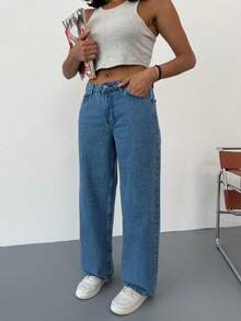 Mavi Yüksek Bel Wide Leg Jeans Pantolon - Mint Blue - View 2