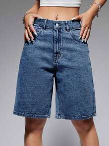 Women Jorts Baggy Jeans Jorts Outfits Mid-Low Waisted Denim Y2K Shorts Summer Hot Short Pants Streetwear - 藍色 - 查看 1