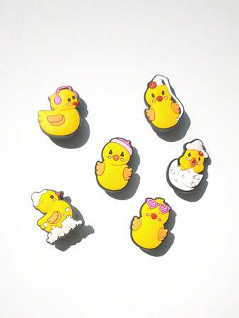 6pcs/Set Cute Big Yellow Duck Series DIY Fashion Sandal Accessories, Detachable Sandal Charms, Suitable As Christmas, Birthday, Party Gifts