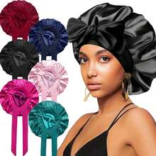 Women's Bonnet: Solid Color Adjustable Tie Style, Fashionable Silky Satin Cap For Casual Hair Protection And Non-Slip Sleep Wear