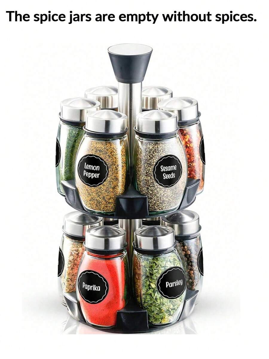 Revolving Spice Rack Organizer - Spinning Countertop Herb And Spice Organizer With 6 And 12 Glass Jar Bottles (Not Include Spices )