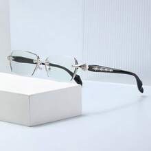 1 Set Of Men's Metal Frameless Trimmed Stylish Flat Glasses Suitable For Daily Use