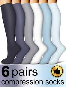 6 Pairs Women And Men Compression Socks, Unisex Knee High Tube Breathable Socks For Running Cycling Fitness Skipping Leggings Gifts - Multicolor - View 5
