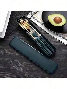 3PCS/15PCS Stainless Steel Utensil Set – Reusable Portable Travel Tableware (Chopsticks, Fork, Spoon Included), Suitable For Outdoor Picnics & Homemade Lunches