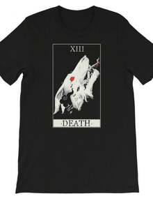 Death Tarot Card Shirt, Wolf Art Graphic Tee, Wiccan Clothing, Esoteric Occult Goth T Shirt - 黑色 - 查看 1
