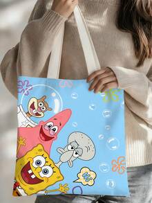 SPONGEBOB 1PC The New Large-Capacity Commuter Canvas Bag From SpongeBob SquarePants Features An Anime Kawaii Cartoon Pattern And A Fashionable Campus Design. It Is Perfect For Halloween, Christmas, Graduation Season, Back-To-School Season, And Happy Birthday Gifts. It Is A Cartoon SpongeBob Canvas Bag Suitable For Friends, Classmates, Best Friends, And Couples