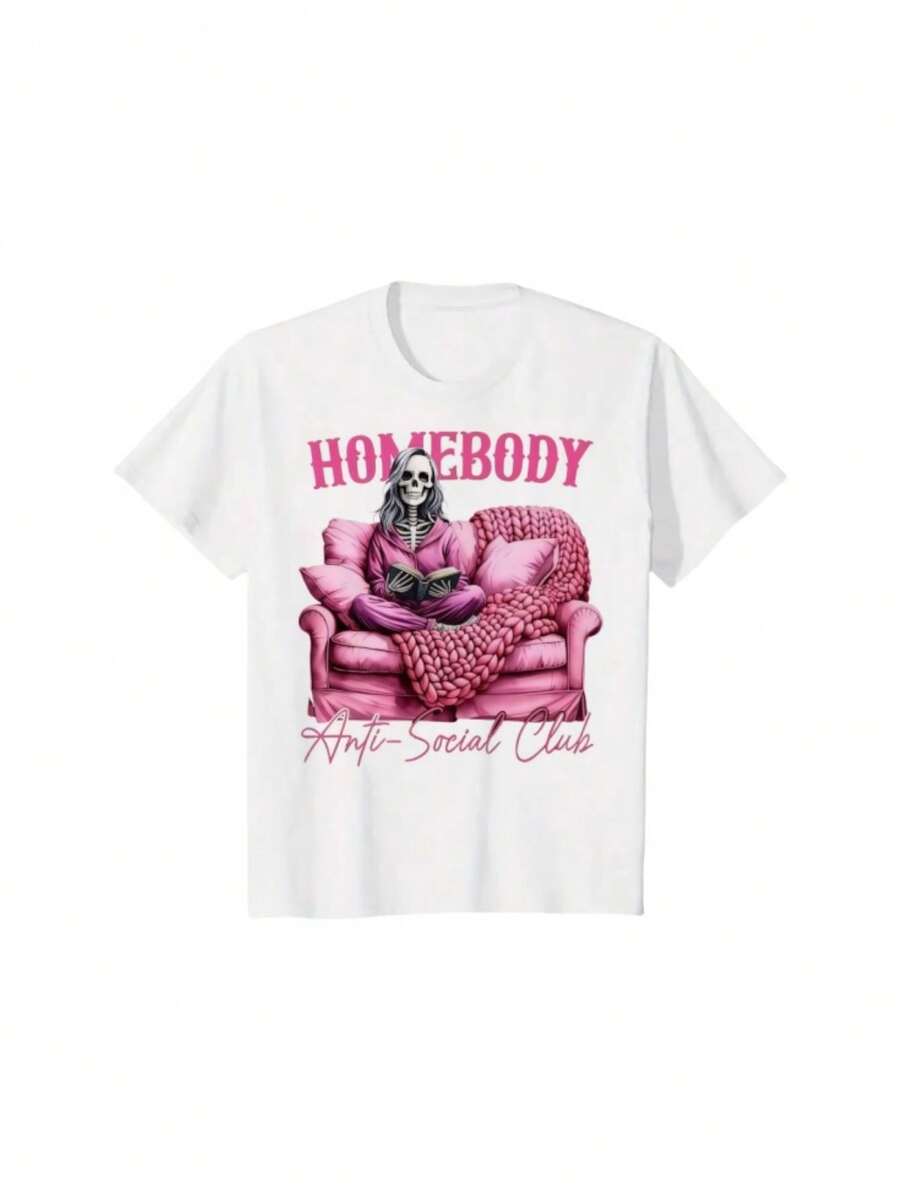Homebody Vibes: Relaxing Skeleton Tee From 'HOMEBODY Anti-Social Club' - White - View 1