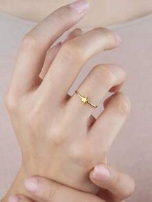 1 Stück mini Edelstahl-Herzring für Frauen und Männer, vergoldet, Verlobungsring, Alltagsschmuck, Paargeschenke & Muttertags-Geschenke