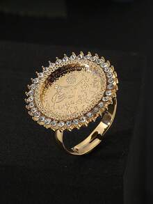 1pc Middle Eastern Lucky Totem Adjustable Ring, Popular Arabic Style For Men And Women - Gold - View 2