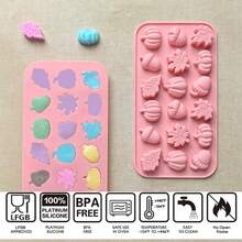 1pc Autumn Silicone Chocolate Mold, 3D Stereoscopic Design With Maple Leaf, Acorn And Pumpkin Patterns, 36 Cavities, Suitable For Thanksgiving, Harvest Theme Candies, Puddings, Jellies - Multicolor - View 3
