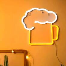1pc LED Neon Beer Cup Light, USB Or Battery Powered, PS Plastic Material, Suitable For Holiday, Home, Party, Wall Decor, Camping, Home Bar, Garage, Cafe, Nightclub Indoor Atmosphere Lighting, Valentine's Day, Mother's Day, Children's Day, Christmas And Other Holiday Decorations - White - View 7