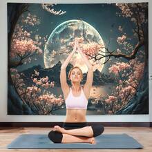 1 pieza Tapiz de fibra de poliéster - Sakura a la luz de la luna, colgante de pared exquisito adecuado para sala de estar, dormitorio, oficina - Fácil de instalar, duradero, resistente a la decoloración, decoración del hogar, decoración de la habitación, decoración de fiestas, kit de instalación gratuito incluido