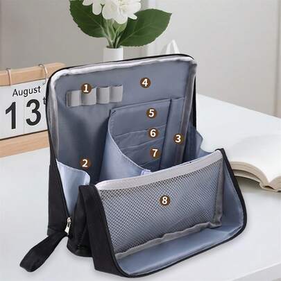 Neceser de viaje con organizador de artículos de papelería de gran capacidad y múltiples compartimentos.