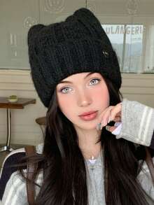 1 件女式可爱卡哇伊猫耳帽，甜美可爱，秋冬，均码，针织保暖帽 - 彩色 - 查看 2