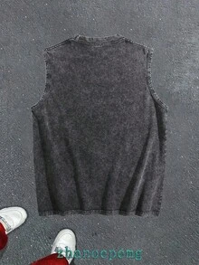 Men's Sleeveless T-Shirt-230g Heavy Washed Cotton, Power Rangers Printing-Loose Street Style, Gym Washed Vest, Sports T-Shirt, Men's Sports Gifts, Gym Sports Equipment Fans, Street Feng Shui Washed T-Shirt, Retro Hip-Hop T-Shirt. - 黑色 - 查看 2