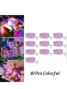 1/5/10pcs Battery Operated Fairy Lights, 3 Modes, 7ft 20in LED Twinkle Lights String, Christmas Tree Lights, Waterproof Loose Mini Silver Wire Christmas Mason Jar Wedding Table Centerpieces Decor - 彩色光 - 查看 11