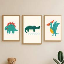 1 gerahmtes/Leinwand Wandkunst, Dinosaurier Tier Thema Dekoration. Badezimmer Wanddekoration. Themen Poster, Schlafzimmer Dekoration, Raumdekoration, Heimdekoration, Ornamente, Winterdekoration für Zuhause, Wanddekoration. Geeignet für Kinderzimmer, Kinderzimmer, Jungen- und Mädchen-Partyräume, Kita-Klassenzimmer Dekoration, wasserfestes Material. Kopfteil Dekorative Tapete, Party Deko Geschenke. Badezimmer Wanddekoration.