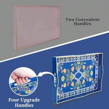 Pink Serving Trays, Decorative Serving Tray With Handles, Coffee Table Rectangular Trays Plastic Tray Ottoman Bathroom, Living Room, 15. U201Dx 10.2u201Dx1.37u201D - Blue Flower + 15.4" X 11" X 1.8" - View 3