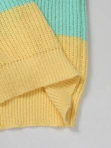 Teen Girls Macaron Rainbow Ribbed V-Neck Sweater, Loose Drop Shoulder Ribbed Knit Pullover, Autumn/Winter - Pink - View 10