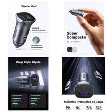 30W C Cargador Auto Carga Rpida, 2 Puertos Adaptador de Coche Tipo C y 3.0 de Aluminio Quick Compatible con 17 16 15 14 13 Pro, Pro, S25 S24 S23 - gris - Ver 1