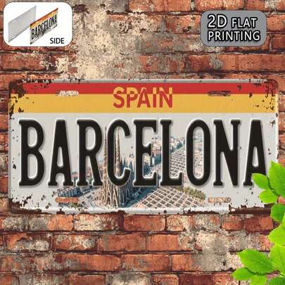 1 Peça Placa de Licença Vintage de Metal Barcelona, Espanha, Placa e Sinal Decorativo, Lembrança de Viagem, Estilo Rústico, Presente para Casa, Família, Amigos, Aniversário, Adequado para Sala de Estar, Escritório, Estudo, Melhor Presente de Natal e Ação de Graças