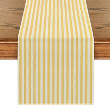 1 pieza Camino de mesa a rayas amarillo vibrante y blanco, mantel rectangular texturizado, adecuado para mesa de comedor, mesa de centro, decoración del hogar - Durable decoración de cocina y comedor, decoración de mesa - Amarillo - Ver 10