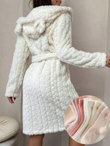 Coral Fleece Hooded Bathrobe, 3D Tortoiseshell Texture, Soft Comfortable Absorbent Loungewear - Multicolor - View 5