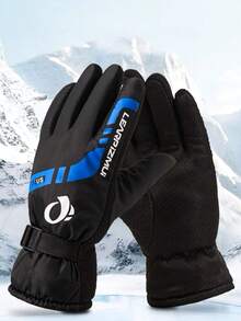 1 Pair, Winter Warm Gloves Plush Thickened Ski Gloves, Women, Men. Black, Red, Christmas Accessories, Halloween Gifts, Outdoor Warm Cycling, Cold Protection, Plush Thickened Windproof And Waterproof, Ski Gloves