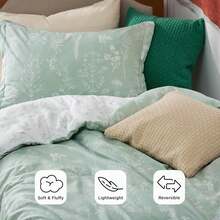 Queen Comforter Set - Sage Green Bed Set, 3 Pieces Cute Floral Bedding, 1 Soft Reversible Botanical Flowers Comforter And 2 Pillow Shams KF - A - View 4