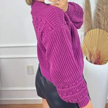 Cold Knitting Sweater Women's Long Sleeve Puffed Wool Pom Pom Winter Oversize Laffy Tricot - Hoa thược dược hồng - Xem 2