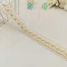 1pc Ruffled Elastic Pearl Lace Trim, DIY Fabric Arts Clothing, Skirt Hem, Home Textile, Apparel Sewing Accessory - Multicolor - View 13