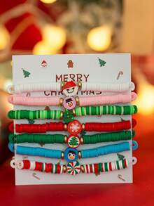 Set di 7 braccialetti in argilla polimerica eleganti e carini a tema fiocco di neve e clown, gioielli vintage chic adatti per uso quotidiano e feste diOgnissantin, regalo per donne (esclusa carta regalo)