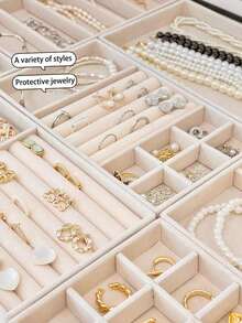 5 Pcs Beige Jewelry Trays, Empty Jewelry Trays, Ring And Necklace Storage Trays, Rectangular Jewelry Storage Containers, Jewelry Display Trays, Drawer Divider Storage Trays, Small Item Storage Organizers, Stackable Jewelry Storage Trays