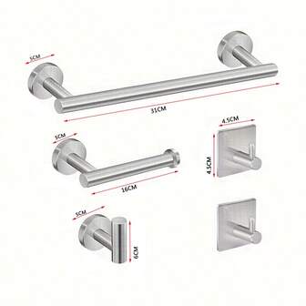 Juego de 5 piezas de accesorios de baño de acero inoxidable: incluye toallero, portarrollos de papel higiénico, 3 ganchos para toallas, adecuado para hotel/hogar, diseño redondo montado en la pared, fácil instalación, se adapta a la decoración del baño y la cocina (negro/plateado)