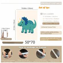 1 gerahmtes/Leinwand Wandkunst, Dinosaurier Tier Thema Dekoration. Badezimmer Wanddekoration. Themen Poster, Schlafzimmer Dekoration, Raumdekoration, Heimdekoration, Ornamente, Winterdekoration für Zuhause, Wanddekoration. Geeignet für Kinderzimmer, Kinderzimmer, Jungen- und Mädchen-Partyräume, Kita-Klassenzimmer Dekoration, wasserfestes Material. Kopfteil Dekorative Tapete, Party Deko Geschenke. Badezimmer Wanddekoration.