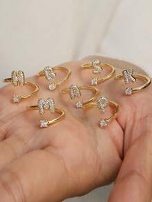 Women's Balloon Shaped Cute 26 Letter Rings, Gold Plated Zirconia A To Z Adjustable Open Letter Rings, Beautiful Wedding Jewelry Gift
