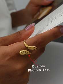 Custom Design & Text Fashionable Teardrop Open Ring For Women