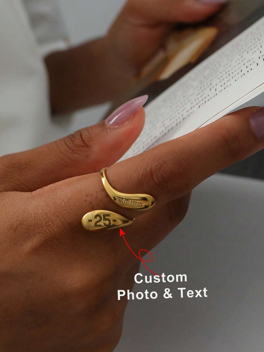 Custom Design & Text Fashionable Teardrop Open Ring For Women